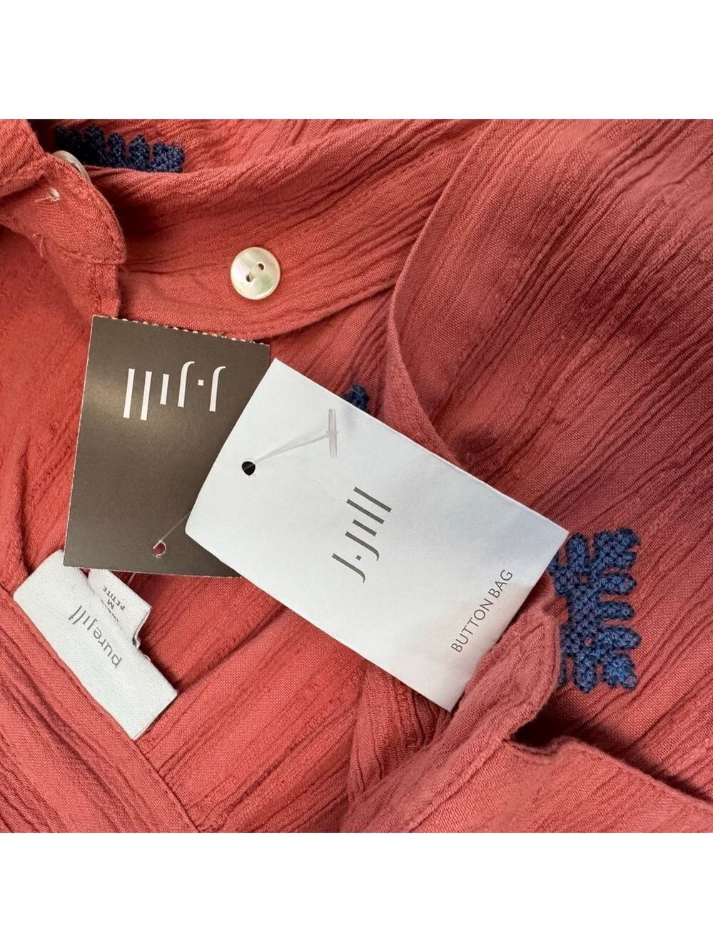NWT Pure Jill Embroidered Shirtdress Women's Medium Petite Coral - Picture 8 of 16